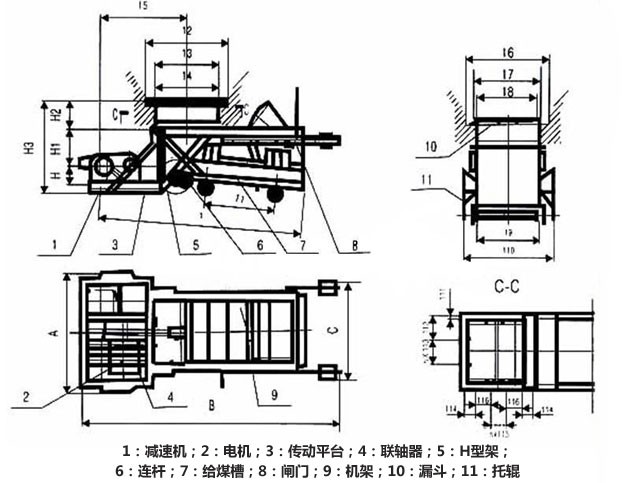 K型往复式给煤机(给料机)产品外形图